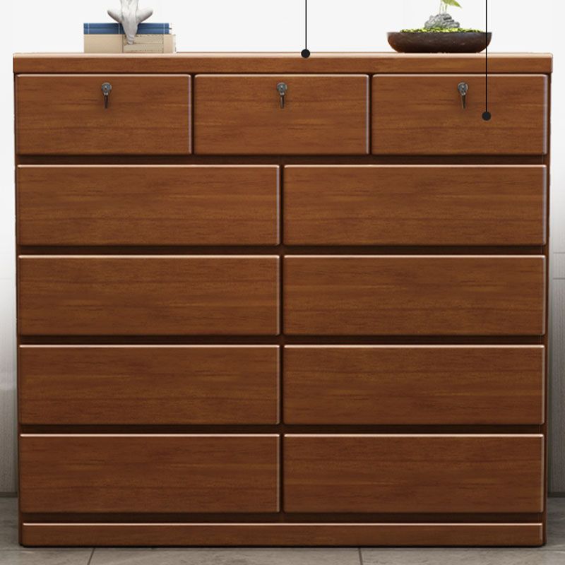 Contemporary Rubber Wood Storage Chest Home Brown Chest with Drawers