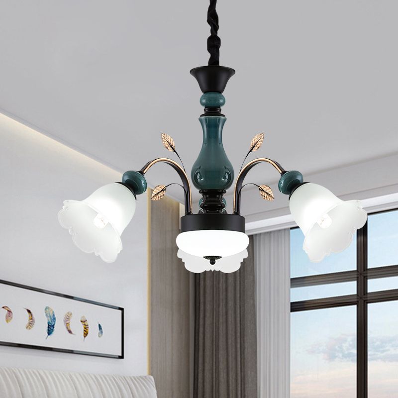 Bowl Metal Down Pendant Chandelier Countryside 3-Light Dining Salle suspendue LAMPE AVEC BLOOM OPALINE VERRE OPCE DE VERRE EN VERT