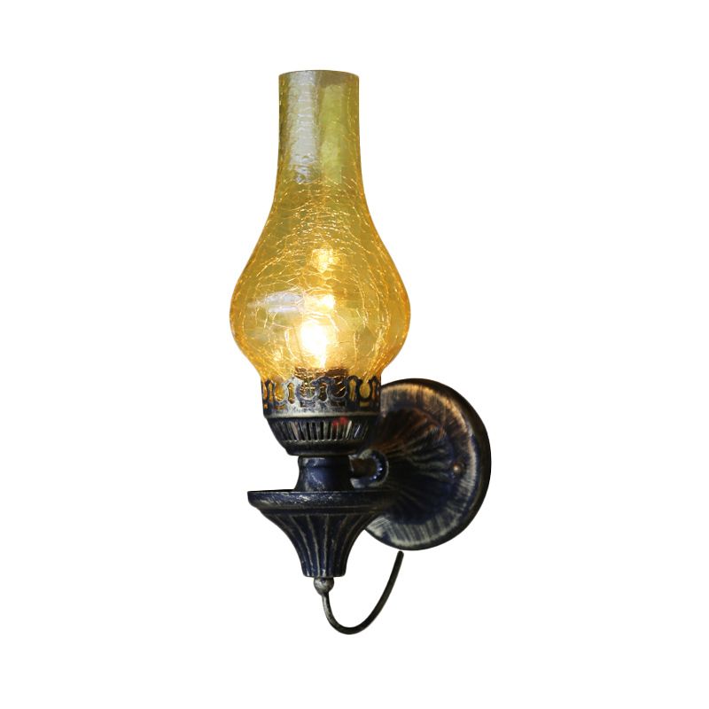 Factory Vase Shade Wall Light 1 Head Yellow/Clear Crackle Glass Sconce Lighting Fixture for Outdoor