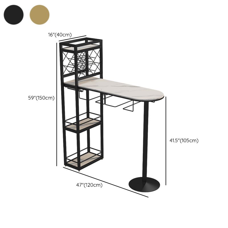 Specialty Stone Top Bar Table Contemporary Pub Table with Metal Storage