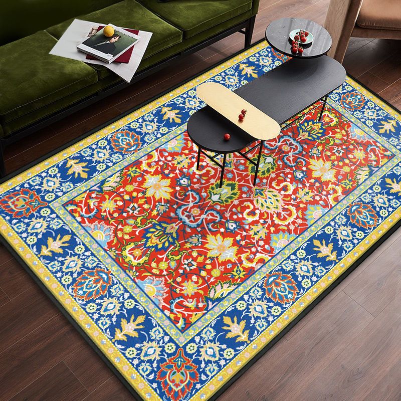 Persian Tribal Patterned Rug Multi-Color Polyester Carpet Stain Resistant Pet Friendly Anti-Slip Backing Rug for Bedroom