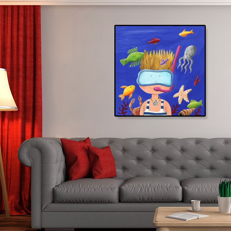 Toile d'art du monde sous-marin pour enfants, décoration murale texturée de couleur douce pour chambre d'enfants