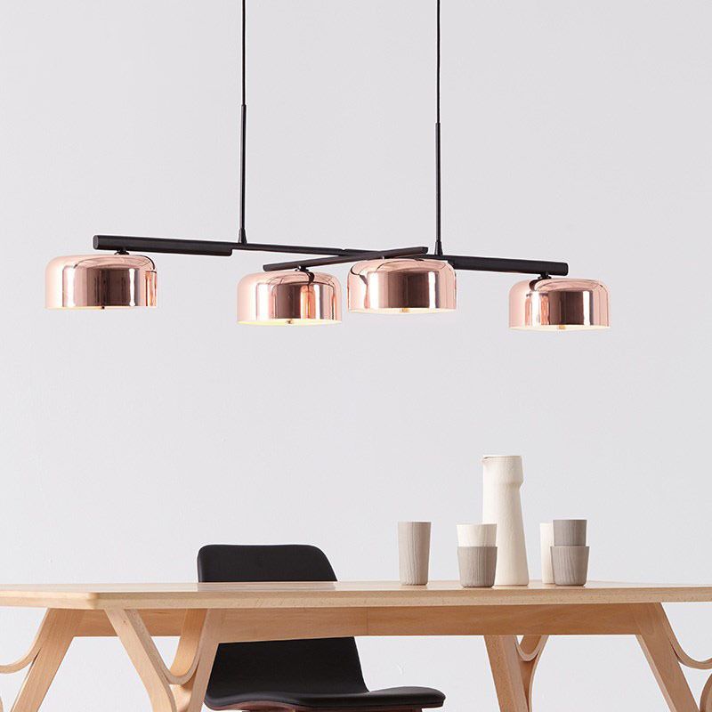 Linear Shape Pendant Light Modern Style Metal 4 Lights Island Lamps in Gold