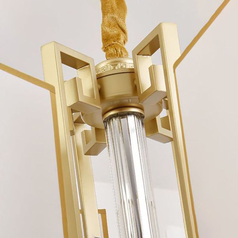 Brass Square Suspension Light Traditional Fabric Lobby Chandelier Light Fixture