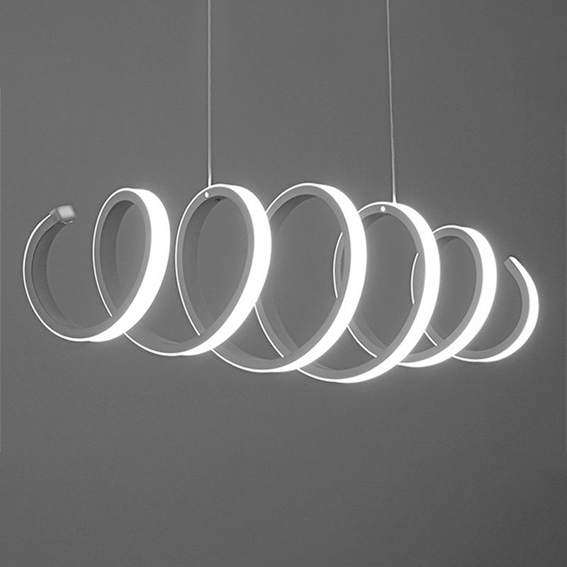 Spiral LED Island Pendant Light Minimalistic Metal White Hanging Lamp in Warm/White Light