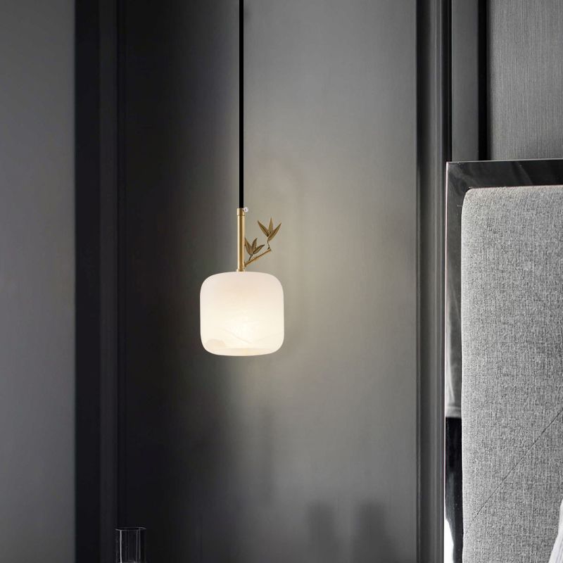 1 Licht Luxus Marmor Hanging Lampe, nordische Ziegelschatten-Anhängerbeleuchtung für Schlafzimmer