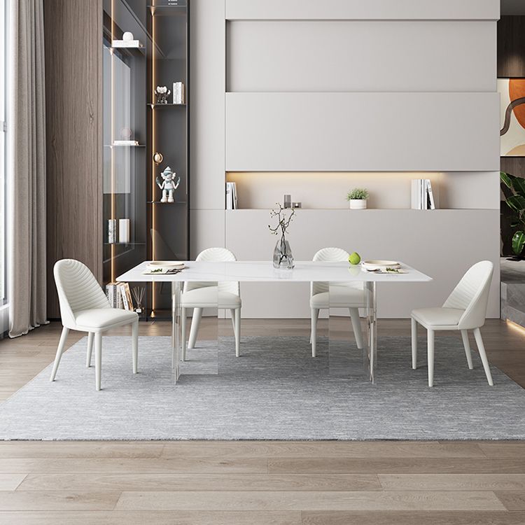 Moderne witte eettafel rechthoek gesinterde stenen eettafel met acrylbasis