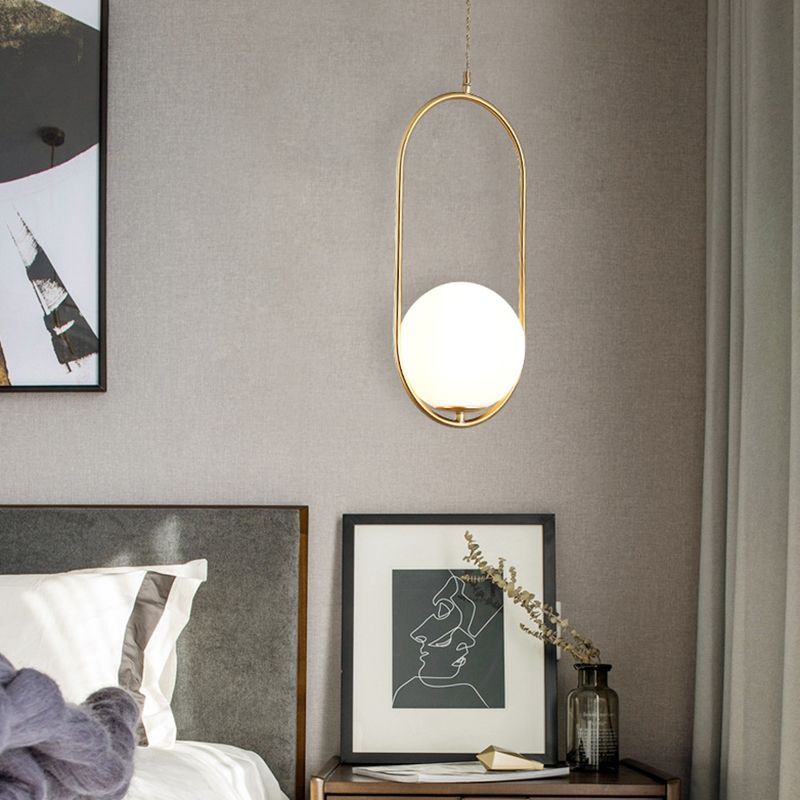 Lampada a sospensione di anello in metallo Ellisse Minimalista moderno Minimalista Light a sospensione a sospensione in vetro bianco