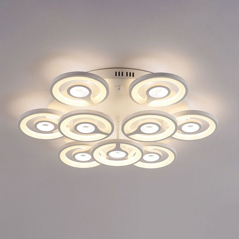Floral LED Semi Flush Lighting Modern Style Acrylic Living Room Ceiling Mounted Light Fixture in White