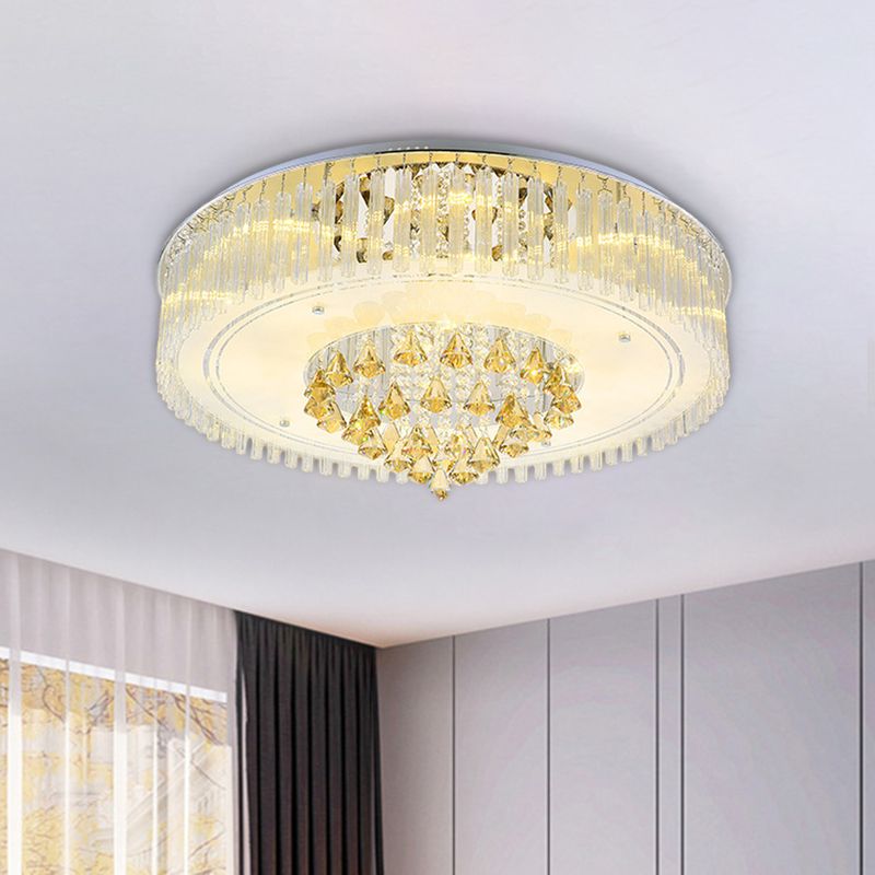 Hollowed Out Drum LED Flush Ceiling Light Modernism Clear Crystal Flush Mount Lighting Fixture