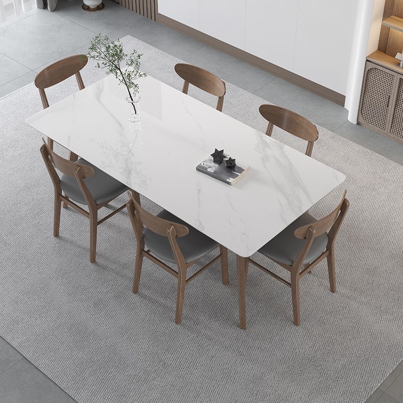 Sintered Stone Top White Table for Restaurant Modern Table with Wooden Base and 4 Legs