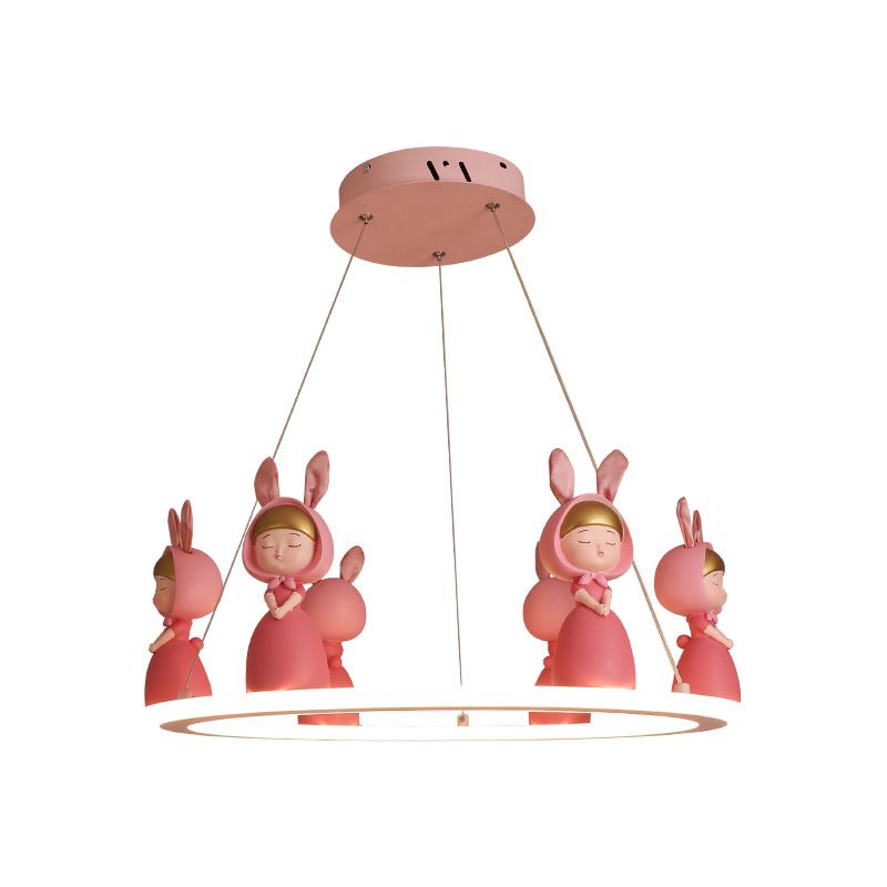 Suspension circulaire en acrylique Light Kids Chandelier Éclairage avec figurine décorative pour pépinière