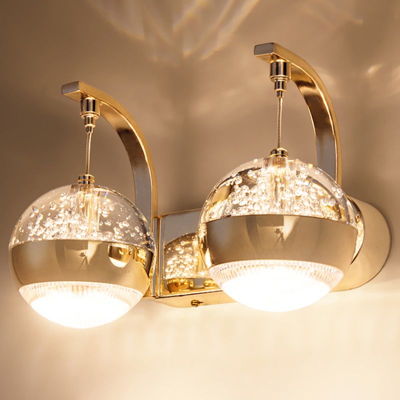Bedroom Sconce Light Fixture Modern Style Gold LED Wall Lighting Fixture with Round Crystal Shade