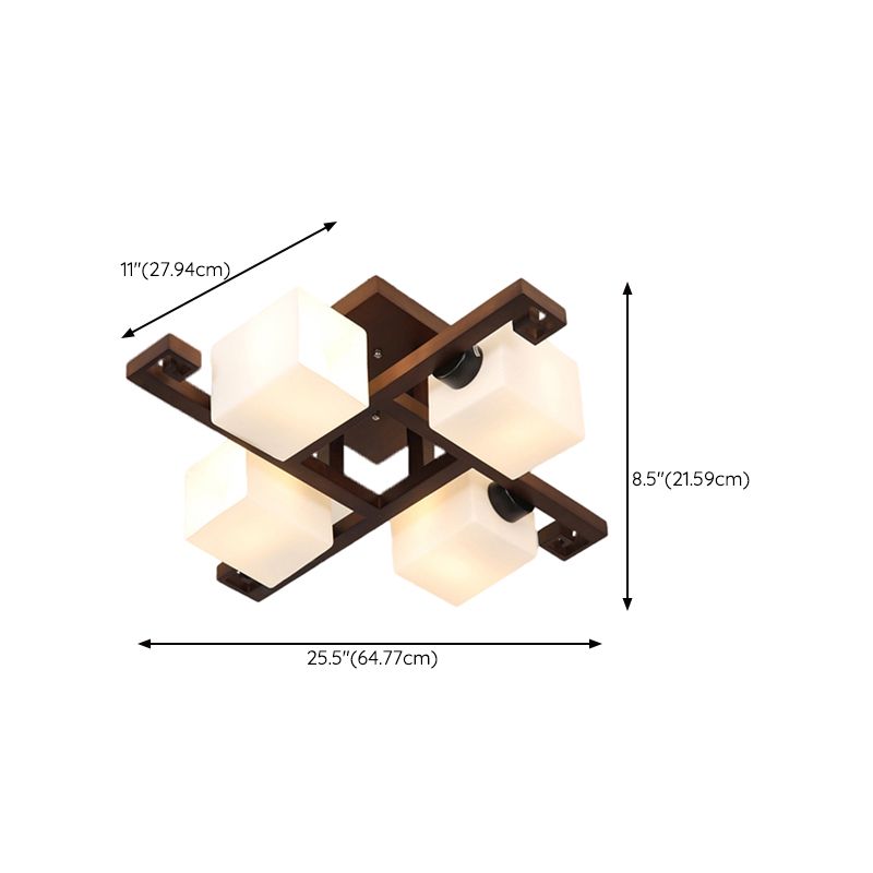 Modern Style Ball Shape Flush Mount Wood Ceiling Light in Brown for Living Room
