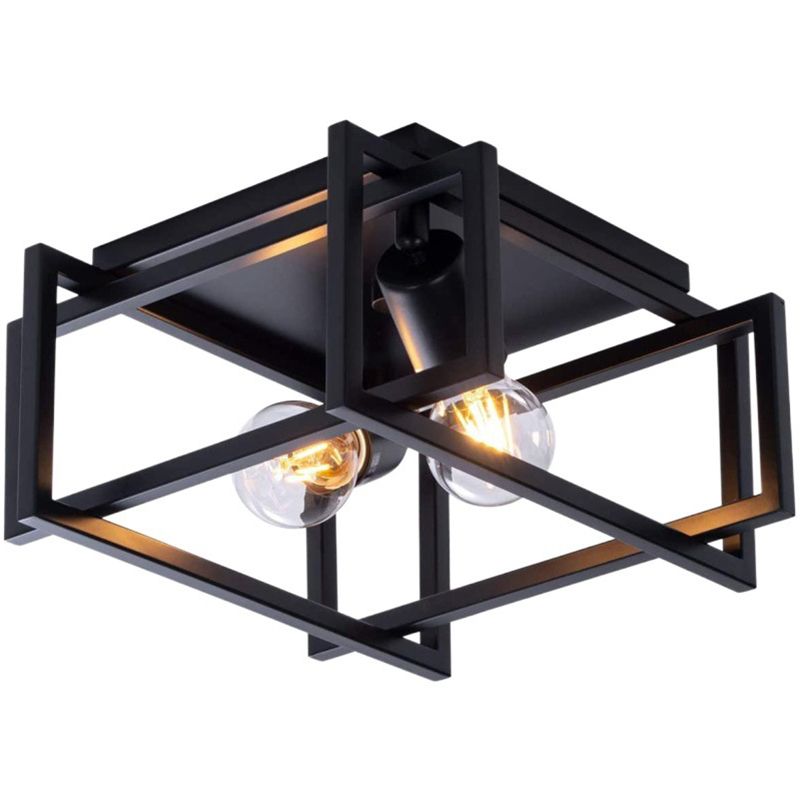 Industrial Iron Frame Ceiling Flush 2 - Light Flush Mount in Dark Black
