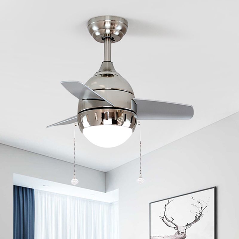 3 Blades LED Hanging Fan Lamp Modern Bedroom Semi Flush Light with Oval Acrylic Shade in Silver/White/Green, 26"/36" Wide