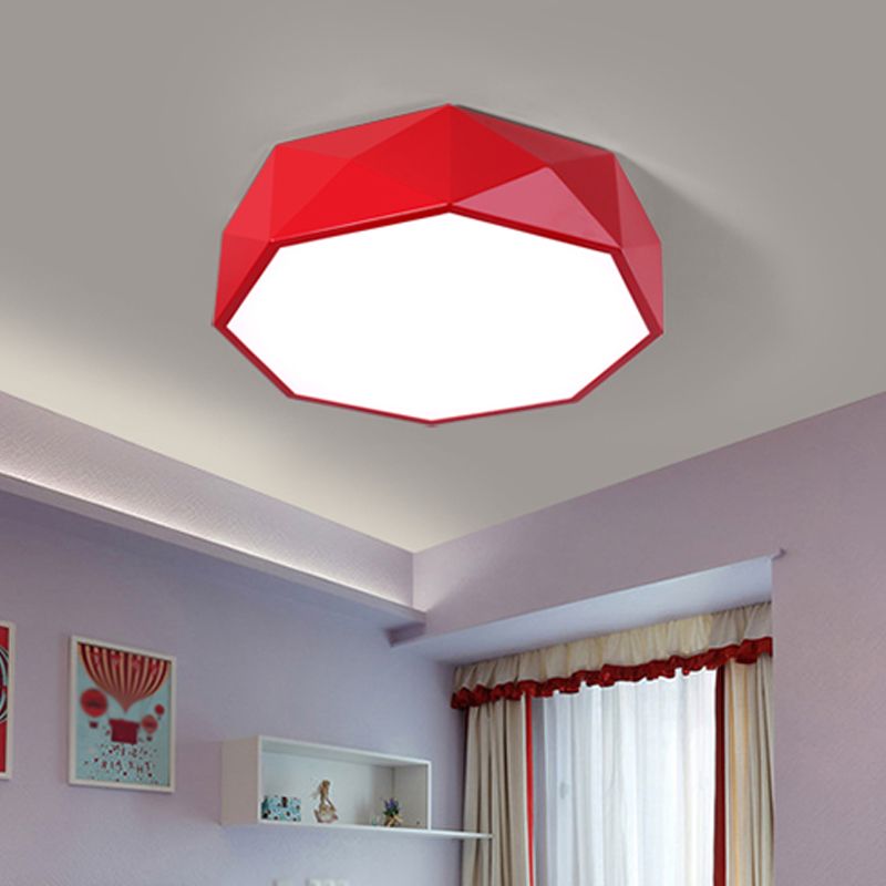 LED Parlor Flush Mount Lighting Fixture Contemporary Red/Yellow/Green Ceiling Flush with Polygon Acrylic Shade