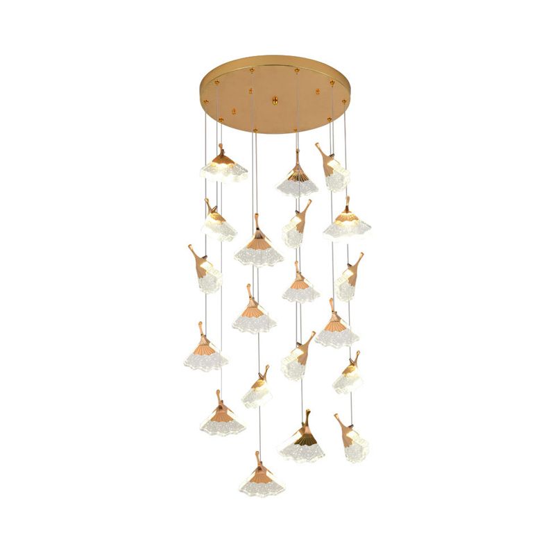 24 Heads Acrylic Suspension Lamp Contemporary Gold Ginkgo Leaf Stair Cluster Pendant Light