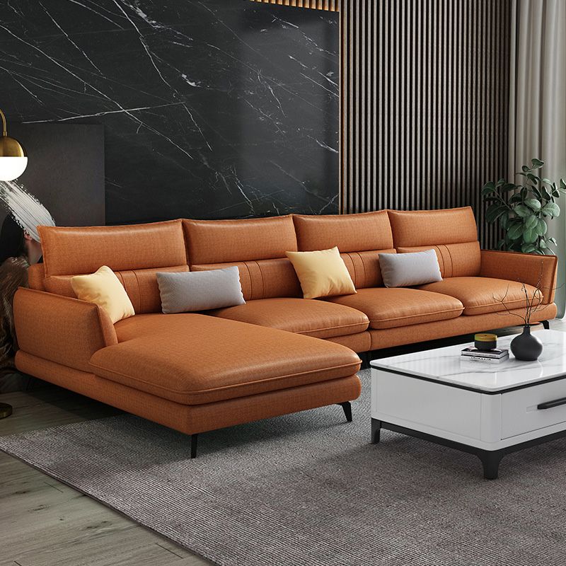 Contemporary Stationary Faux Leather Recessed Arm Sofa Chaise