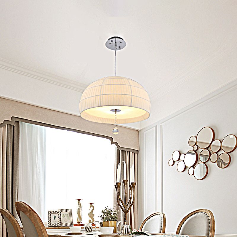 Semi Sphere Fabric Chandelier Minimal 5-Light White Hanging Ceiling Light with Dropped Crystal Ball