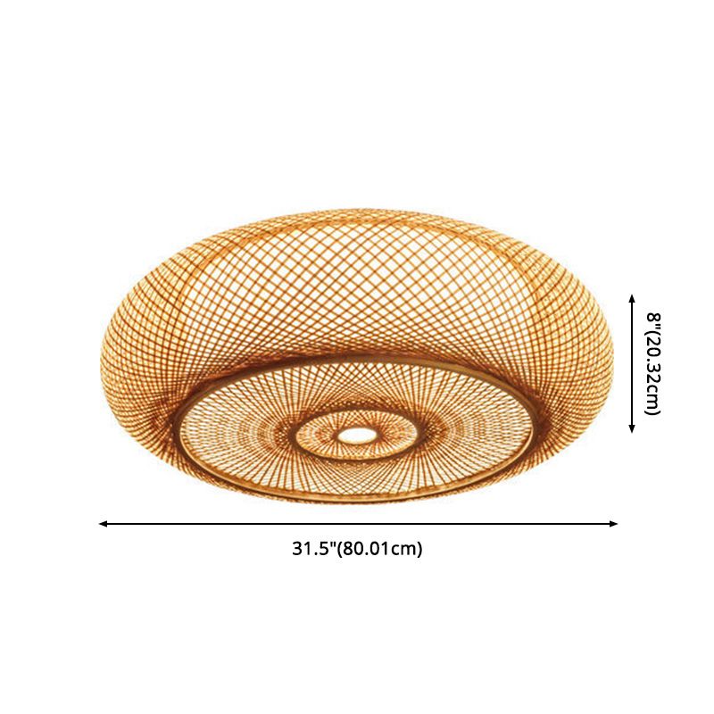 Lámpara de techo de montaje empotrado de tambor curvo de estilo moderno, iluminación de montaje empotrado de bambú Beige para sala de estar
