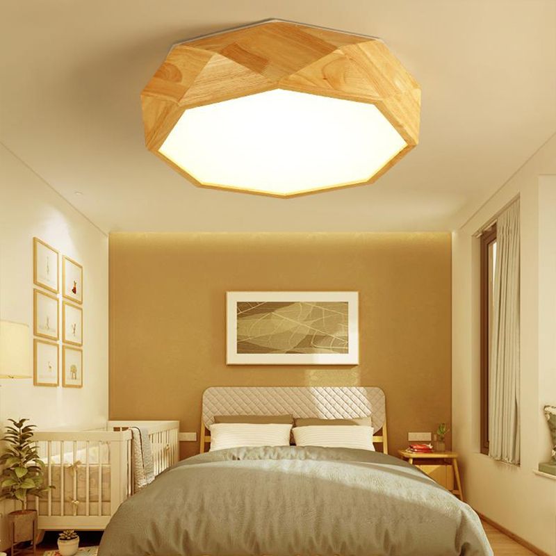 Plafonnier géométrique modernisme bois beige LED lampe encastrée avec diffuseur acrylique, 18"/26" de large
