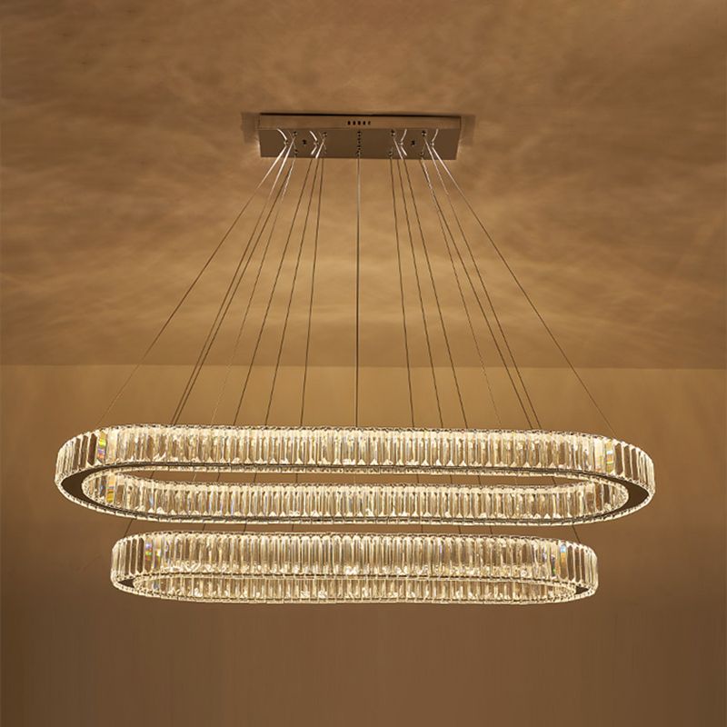 Éclairage de l'île contemporaine Crystal ovale 2 Light Island île plafond en argent