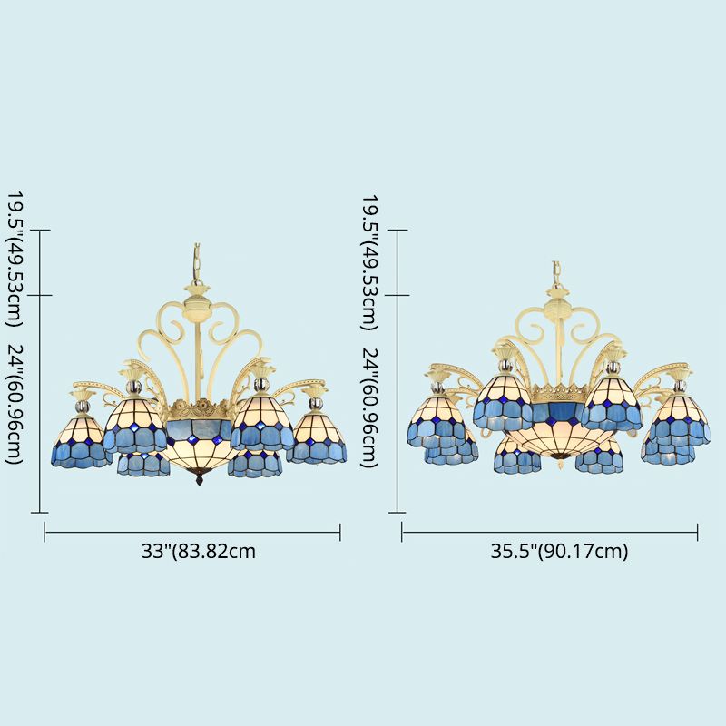 Motore reticolare Tiffany lampadario con sfumatura in vetro in vetro ristorante sospeso lampada a sospensione con abbellimento a sfera di cristallo