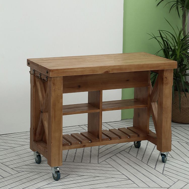 Industrial Stationary Kitchen Cart Wood Rectangular Kitchen Island Cart