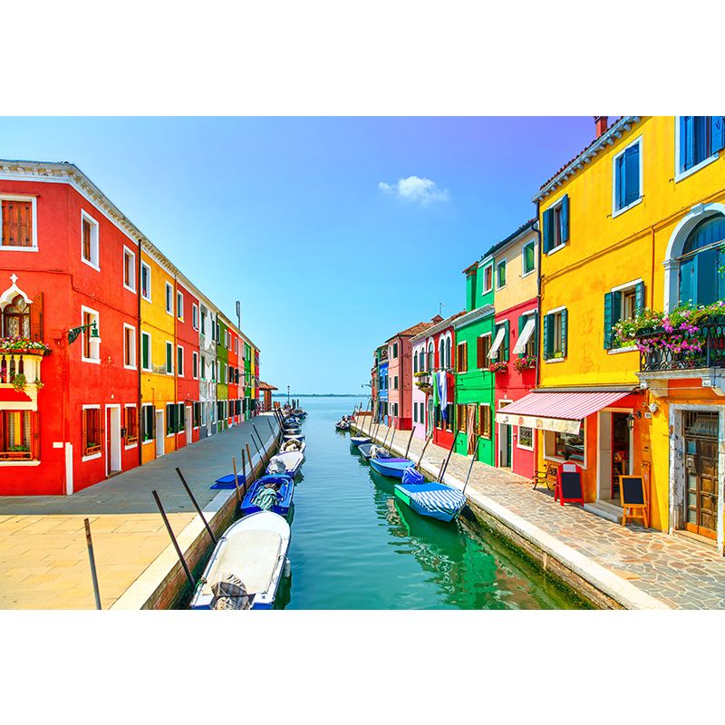 Boat on the Canal Mural Wallpaper Contemporary Water-Proof House Interior Wall Art, Made to Measure