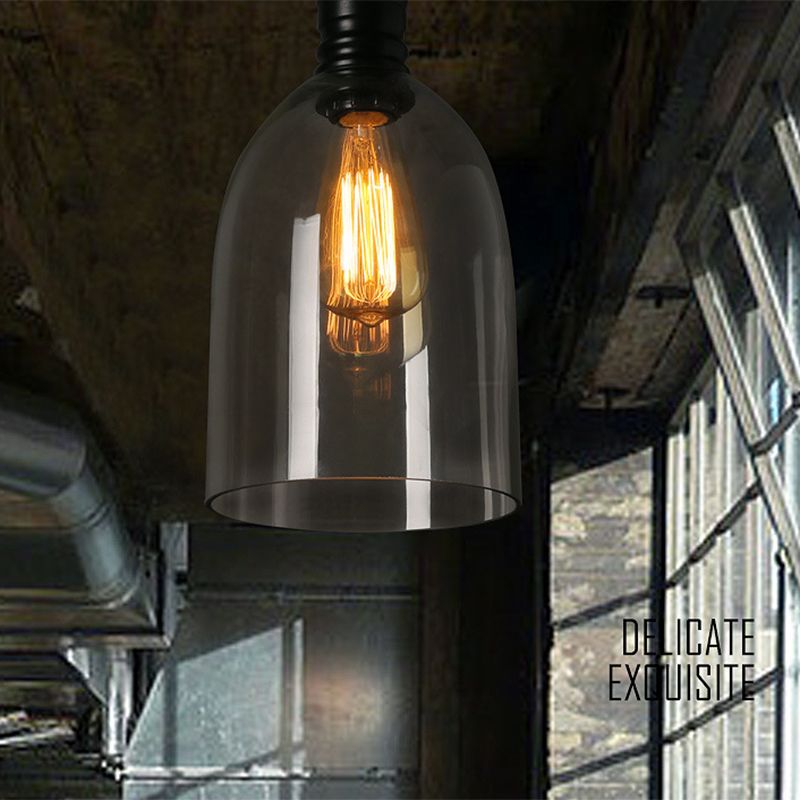 Industrial Vintage Single Pendant Light Wrought Iron Hanging Lamp with Clear Glass Shade
