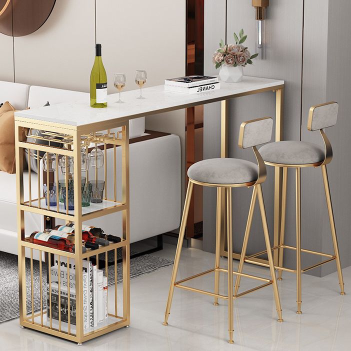 Luxurious Rectangle Marble Bar Table Set 1/3 Pieces Counter Table with Metal Stools