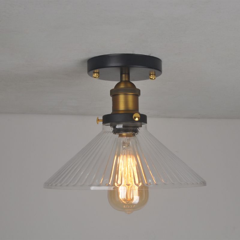 Geometry Corridor Semi Mount Lighting Farmhouse Clear Glass 1 Bulb Brass Close to Ceiling Lamp