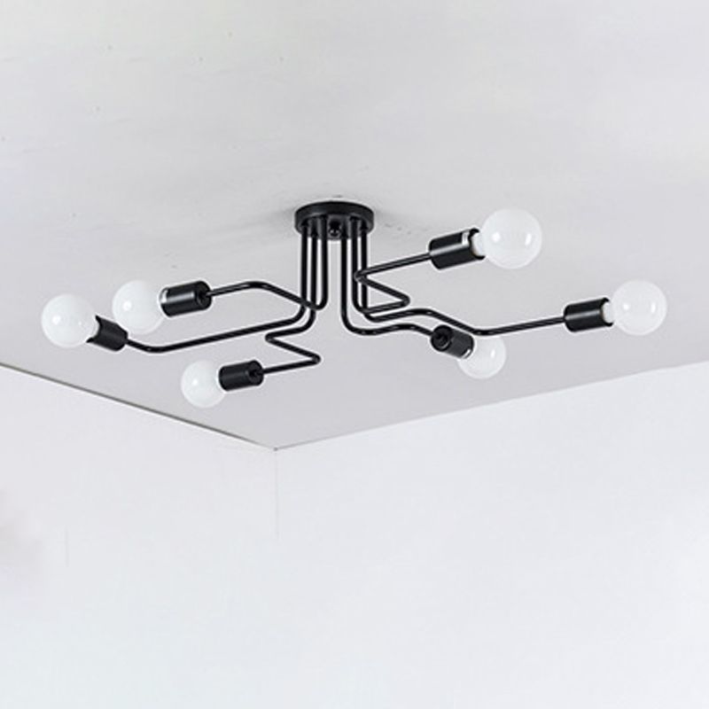 Black Radial Semi Flush Mount in Industrial Creative Style Lacquered Iron Ceiling Fixture