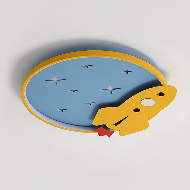 Lampe de plafond LED en métal de dessin animé de lumière affleurante de cercle jaune-bleu avec le décor de fusée