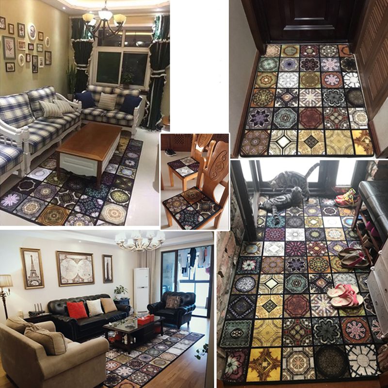 Chic Multicolor Moroccan Rug Polypropylene Mosaics Rug Non-Slip Backing Machine Washable Stain Resistant Rug for Foyer
