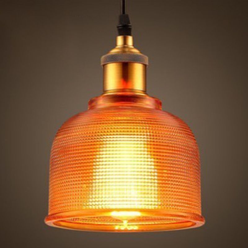 1 Light Bell Pendant Lamp Vintage Industrial Ribbed Glass Hanging Lamp for Dining Room Table