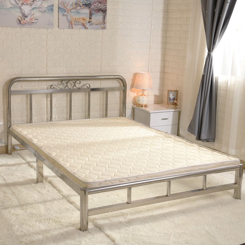 Silver Modern Steel Bed Rectangular Minimalist Bed with Metal Legs