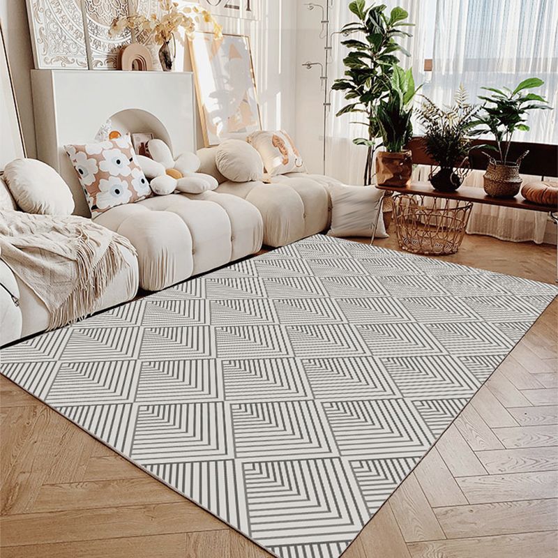 Gray Modern Rug Polyester Abstract Line Rug Non-Slip Backing Rug for Living Room