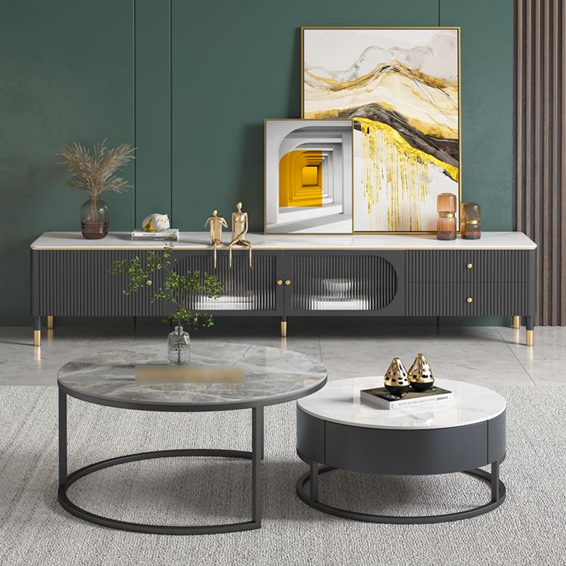 Round Nesting Coffee Table Set Frame Modern Coffee Table with Storage