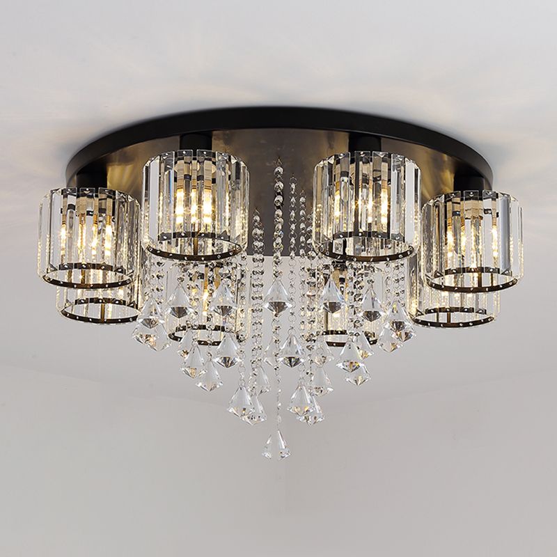 Contemporary Cylinder Flush Light Fixture Crystal Flushmount Lighting for Living Room