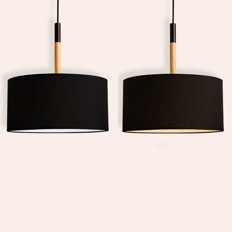 Drum Fabric Shade Pendant Hanging Lamp Modern Minimalist 1 Light Bedroom Hanging Ceiling Light