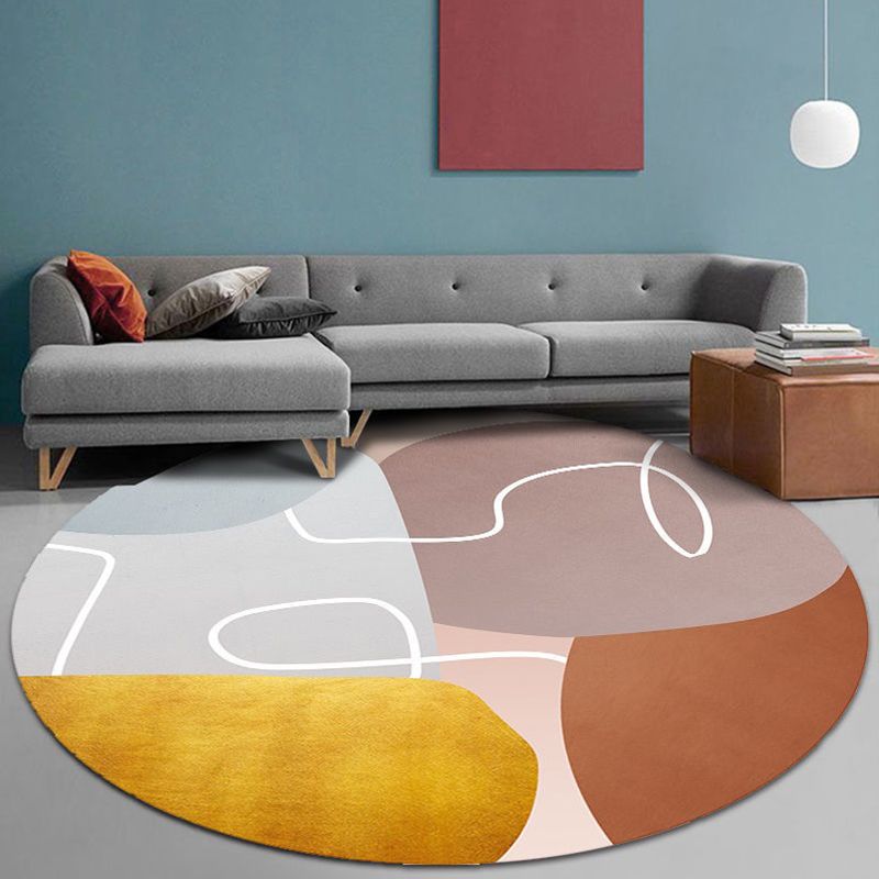 Modern Round Area Rug Contrast Panel Carpet Polyester Living Room Area Rug with Non-Slip Backing
