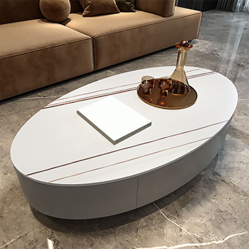 Glam Black Pedestal Base Coffee Table with Slate Top and Drawer