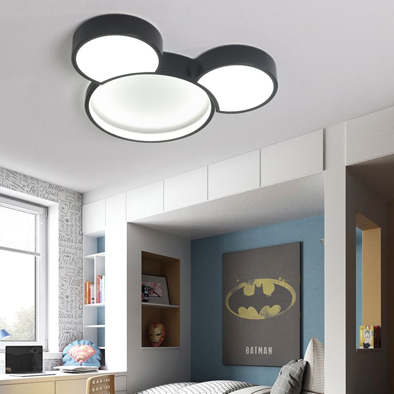 Lámpara de techo acrílica con diseño de ratón de dibujos animados, luz LED moderna y sencilla de montaje en techo en negro para dormitorio infantil