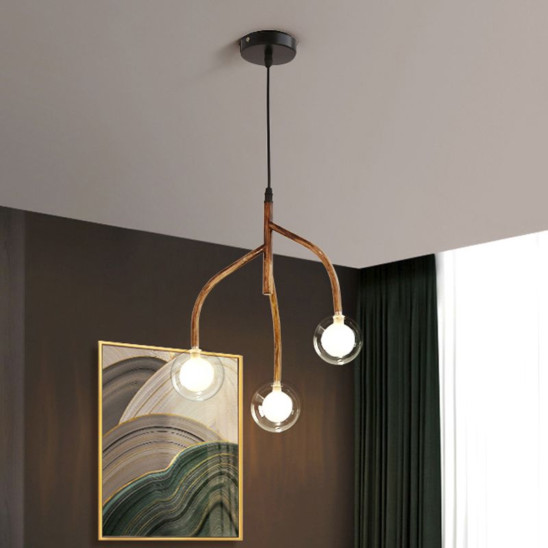 Verre en verre beige beige lampe à pendule moléculaire 3 lumières Lumières Pendre Pendard avec conception de vigne