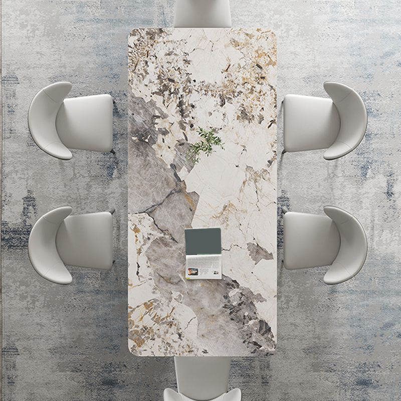 Rectangle Pedestal Table Traditional Luxury Dining Table Stainless Steel Base for Home