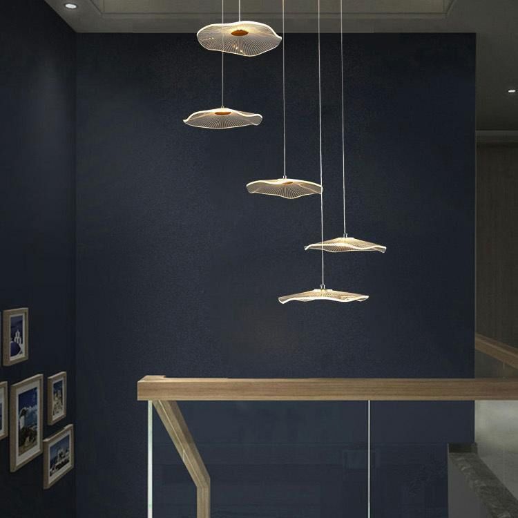 Minimalist Artistic Multi-Light Pendant Gold Lotus Leaf Hanging Light with Acrylic Shade