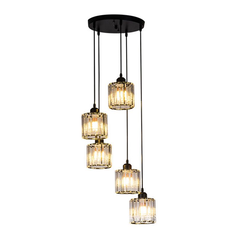 Geometric Prismatic Crystal Multi Ceiling Light Simplicity Black Suspension Lighting for Staircase