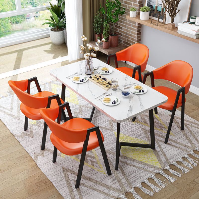 Contemporary Rectangular Wooden Dining Table with Black Double Pedestal